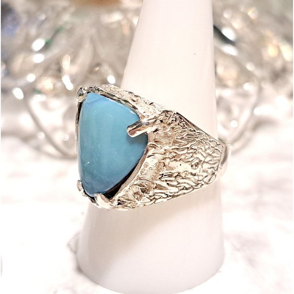 Men’s Natural Blue Larimar Mid-Evil Solid Sterling Silver Ring - Picture 4 of 9